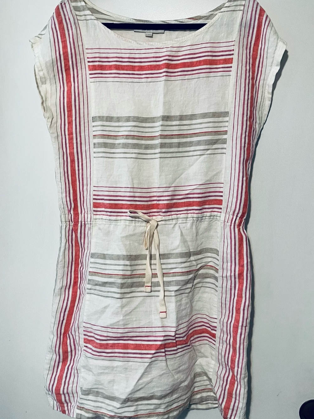 Women’s Cream & Red Striped Drawstring Waist Dress